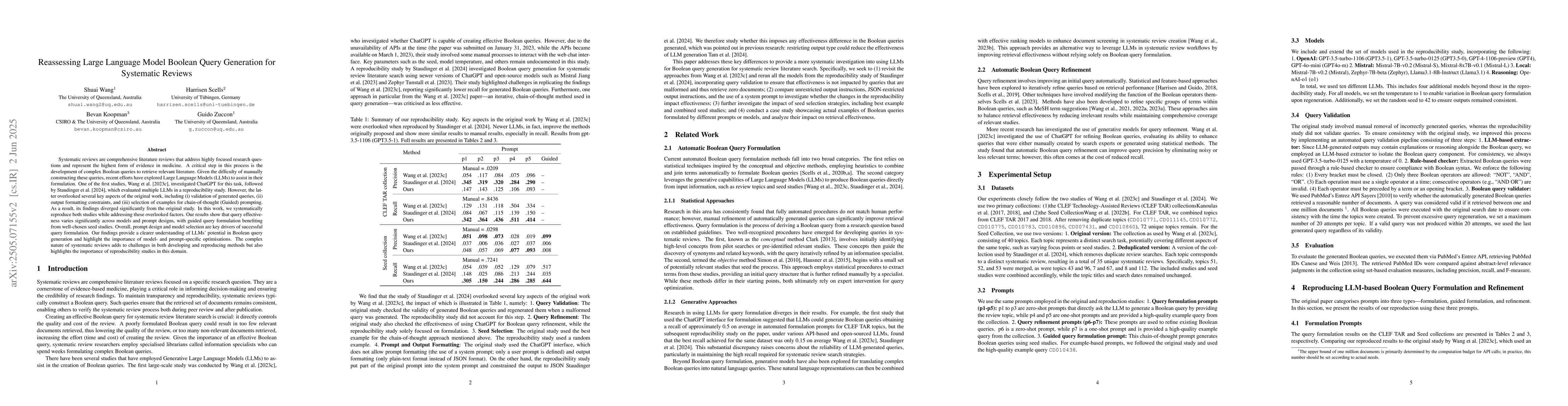 Thumbnail for Reassessing Large Language Model Boolean Query Generation for Systematic
  Reviews