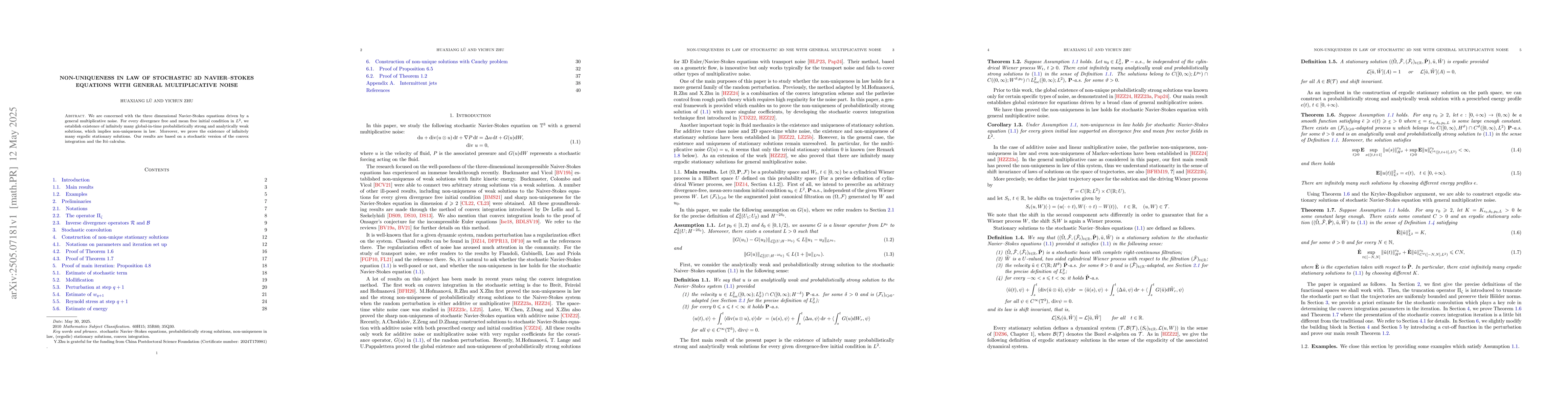 Thumbnail for Nonuniqueness in law of stochastic 3d navierstokes equations with
  general multiplicative noise