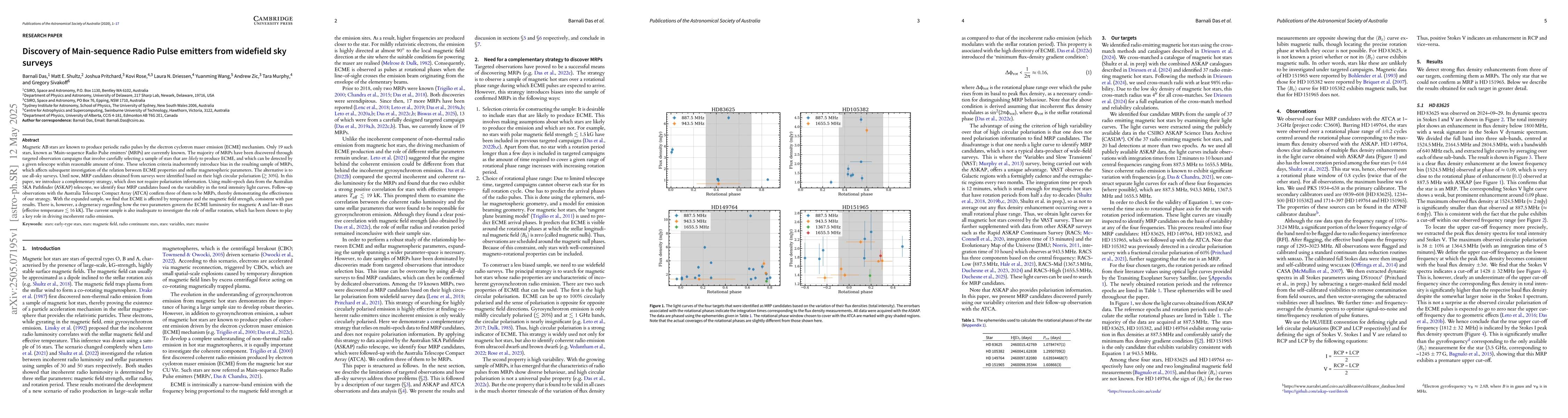Thumbnail for Discovery of Main-sequence Radio Pulse emitters from widefield sky
  surveys