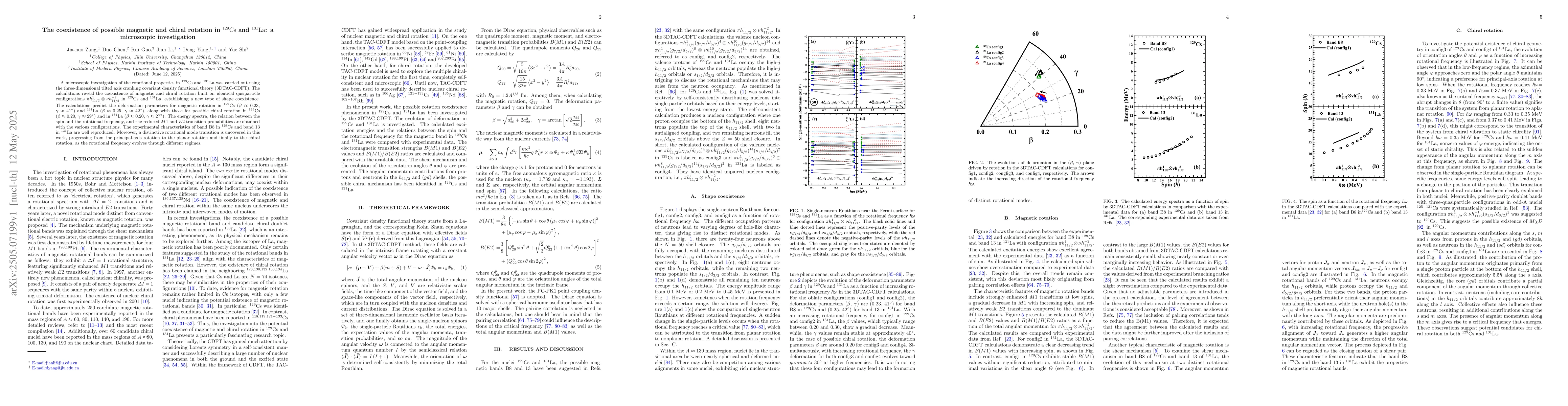 Thumbnail for The coexistence of possible magnetic and chiral rotation in
  $^{129}\mathrm{Cs}$ and $^{131}\mathrm{La}$: a microscopic investigation