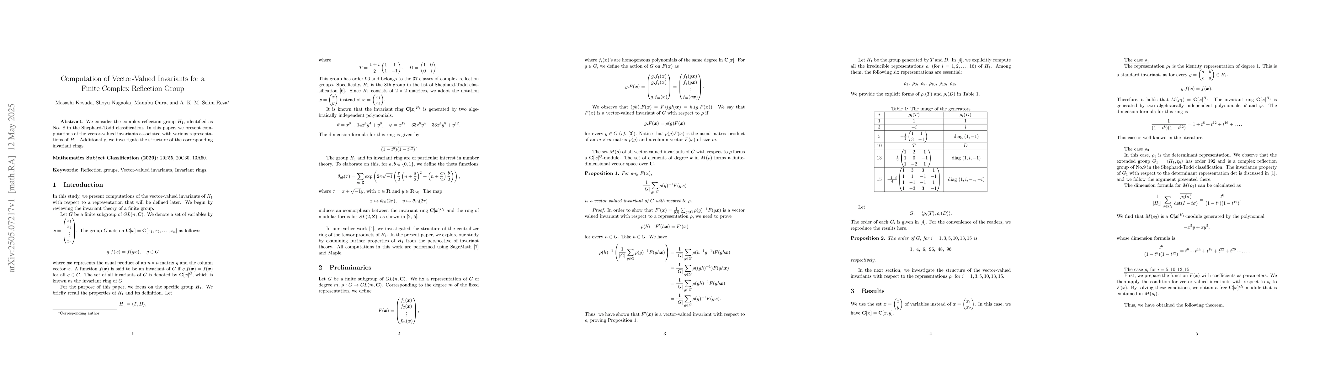 Thumbnail for Computation of Vector-Valued Invariants for a Finite Complex Reflection
  Group