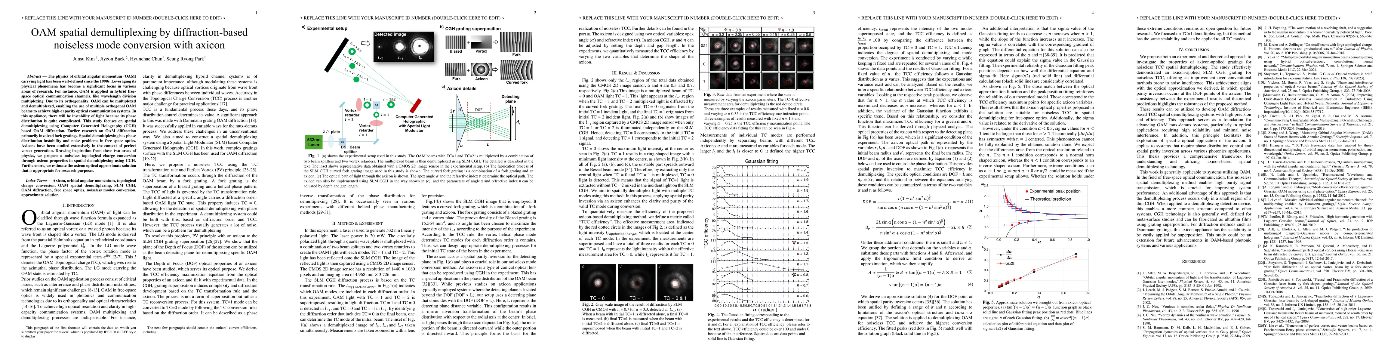 Thumbnail for OAM spatial demultiplexing by diffraction-based noiseless mode
  conversion with axicon