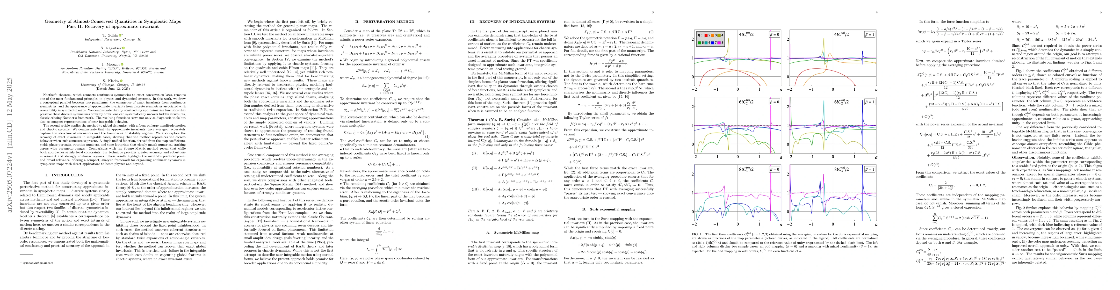 Thumbnail for Geometry of Almost-Conserved Quantities in Symplectic Maps. Part II:
  Recovery of approximate invariant