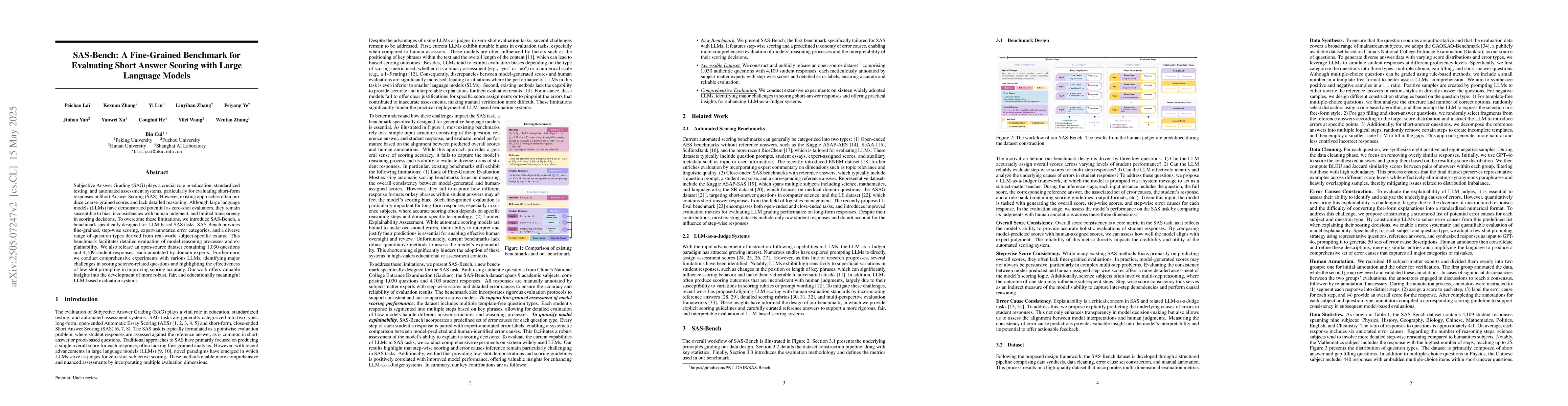 Thumbnail for SAS-Bench: A Fine-Grained Benchmark for Evaluating Short Answer Scoring
  with Large Language Models