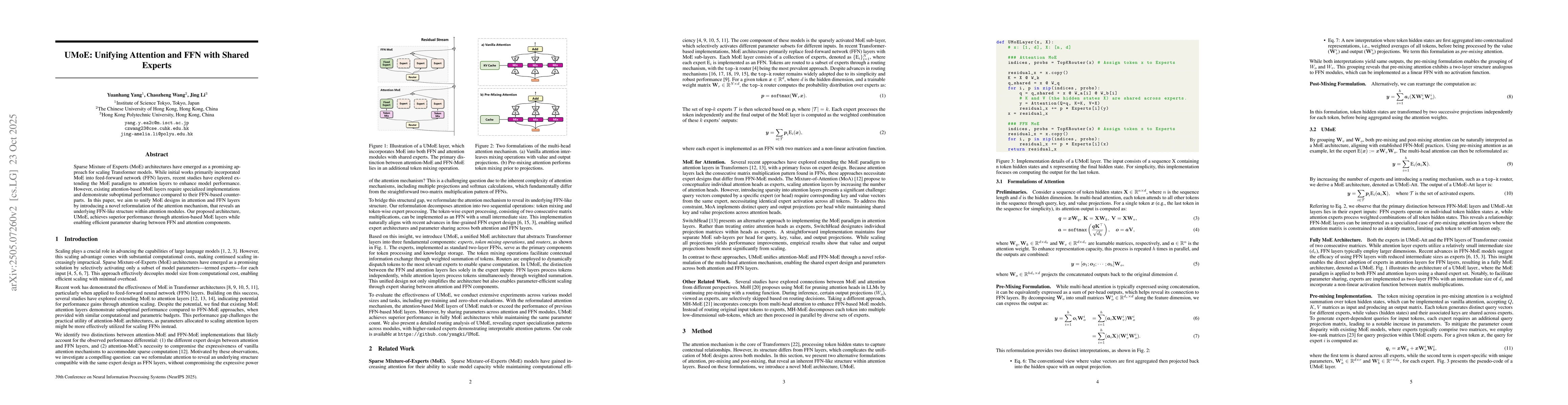 Thumbnail for UMoE: Unifying Attention and FFN with Shared Experts