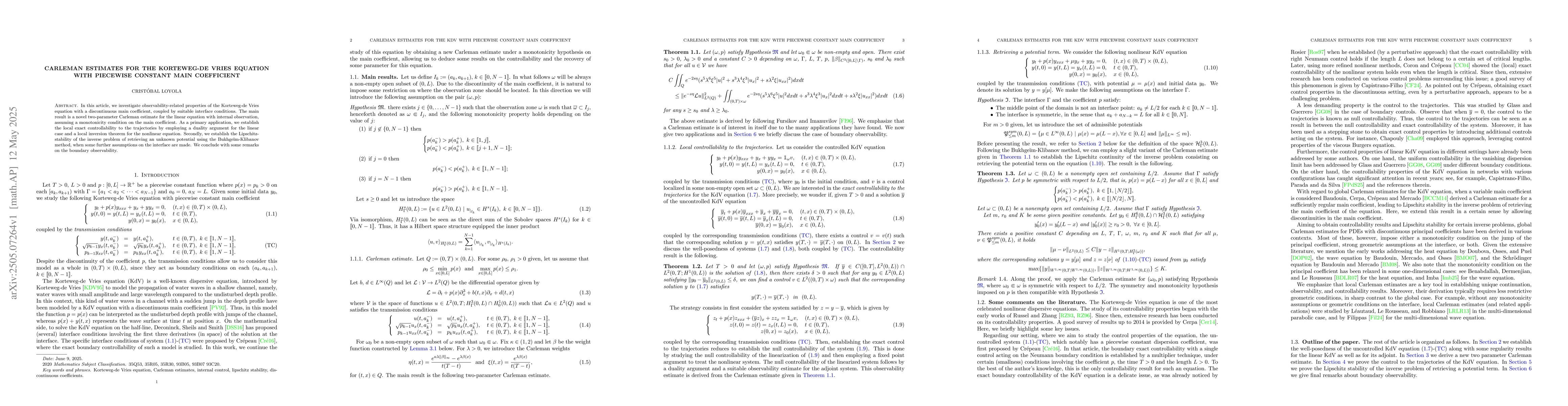 Thumbnail for Carleman estimates for the Korteweg-de Vries equation with piecewise
  constant main coefficient