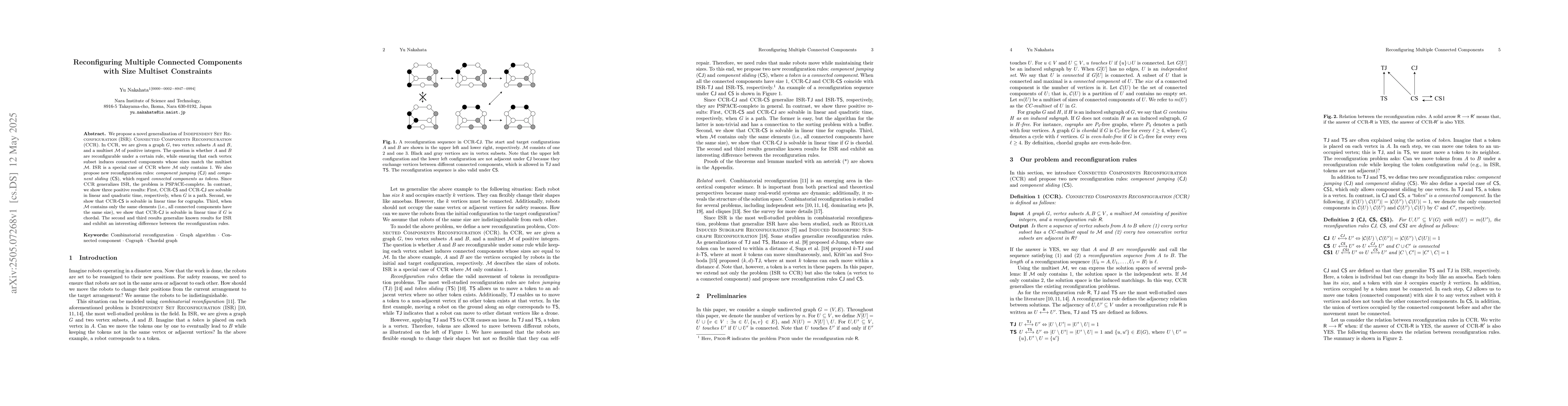 Thumbnail for Reconfiguring Multiple Connected Components with Size Multiset
  Constraints