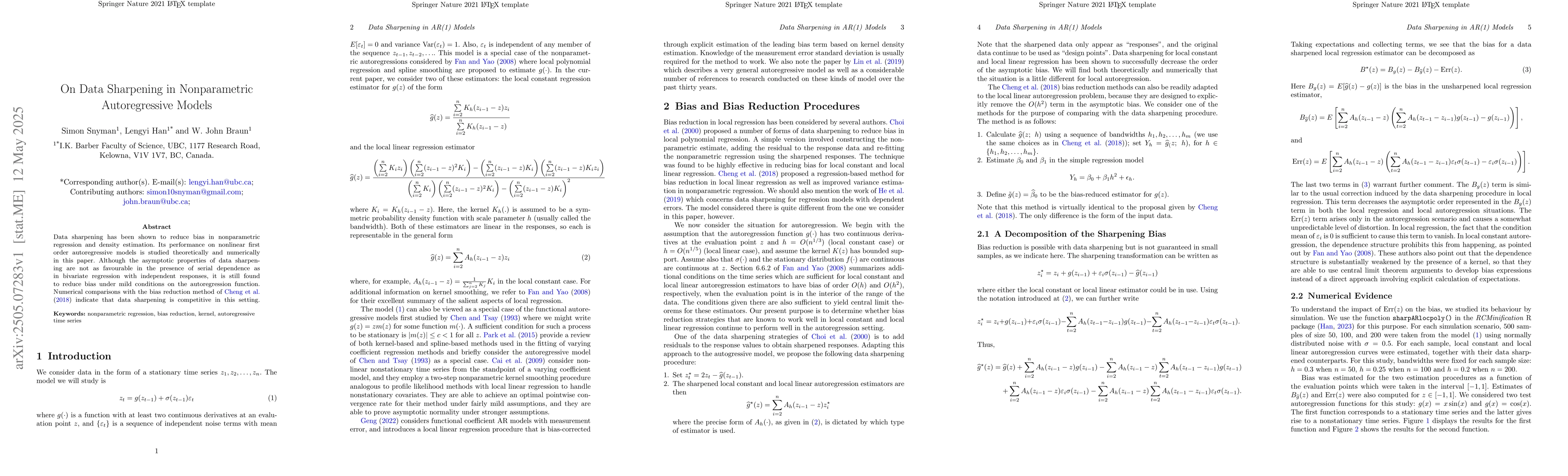Thumbnail for On Data Sharpening in Nonparametric Autoregressive Models