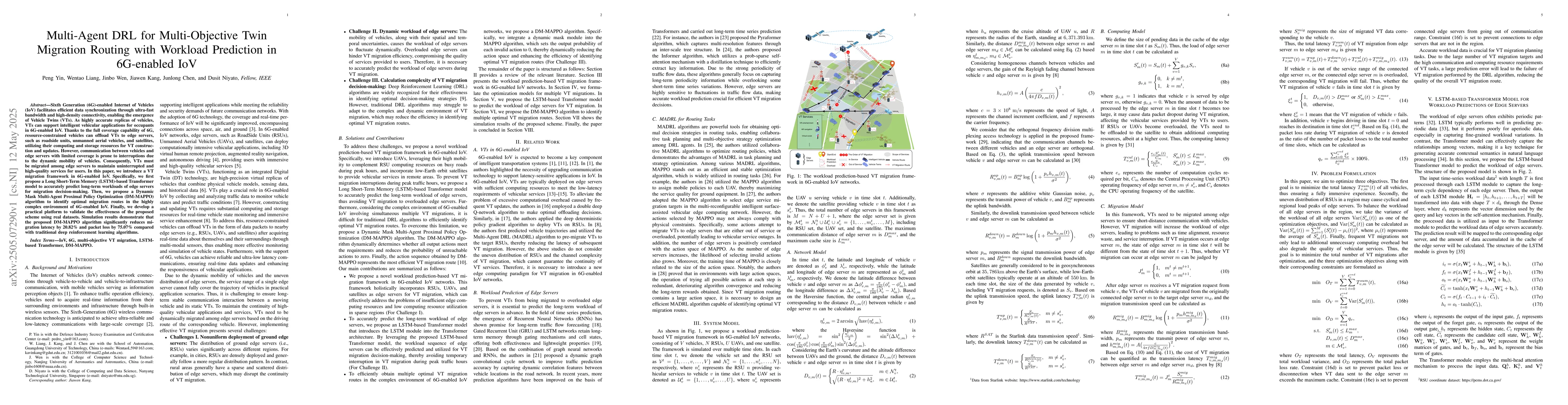 Thumbnail for Multi-Agent DRL for Multi-Objective Twin Migration Routing with Workload
  Prediction in 6G-enabled IoV