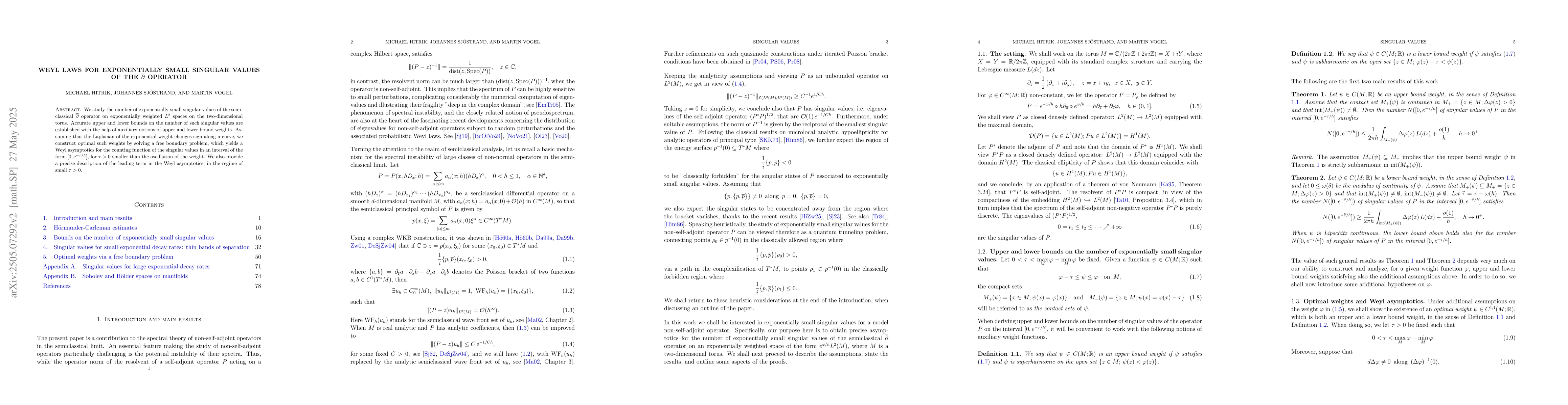 Thumbnail for Weyl laws for exponentially small singular values of the
  $\overline{\partial}$ operator