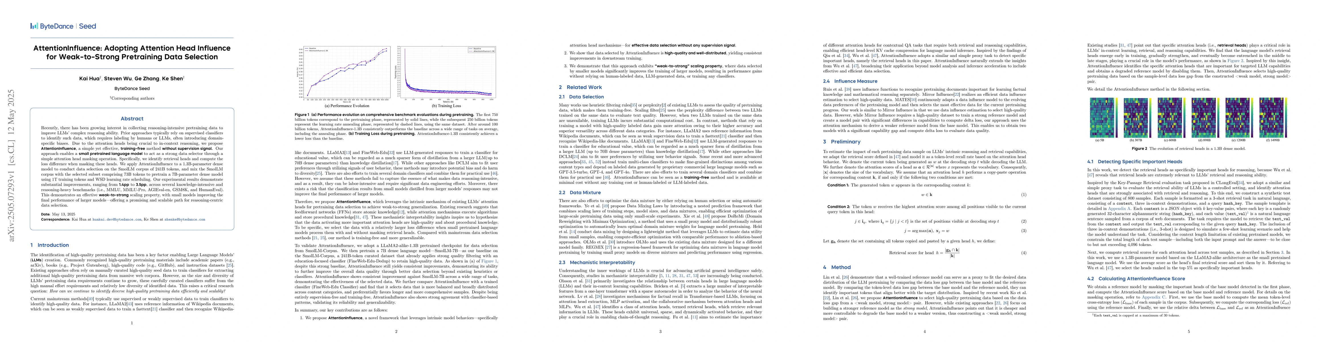 Thumbnail for AttentionInfluence: Adopting Attention Head Influence for Weak-to-Strong
  Pretraining Data Selection