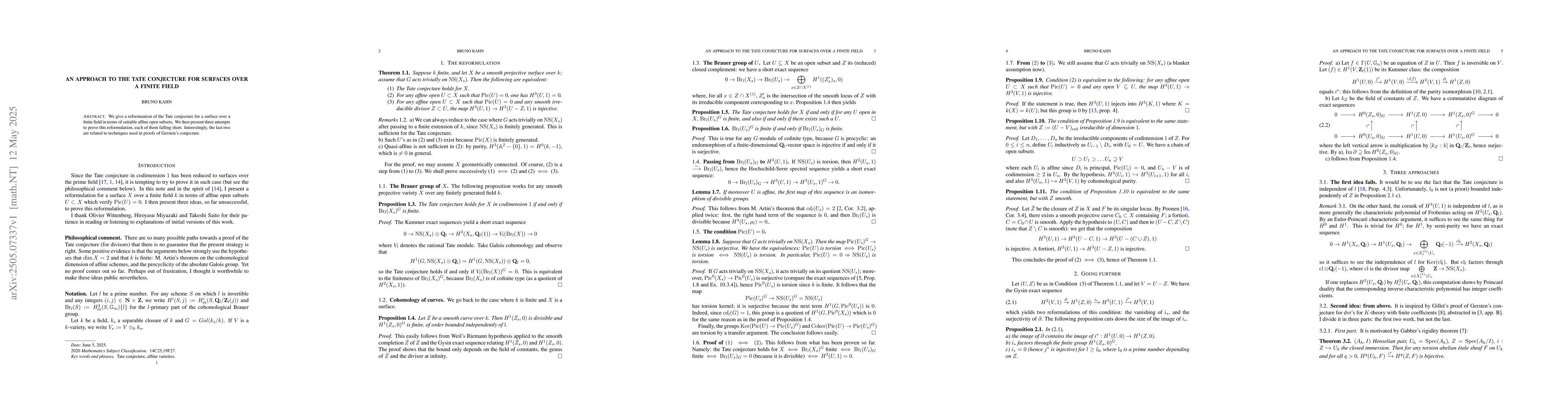 Thumbnail for An approach to the Tate conjecture for surfaces over a finite field