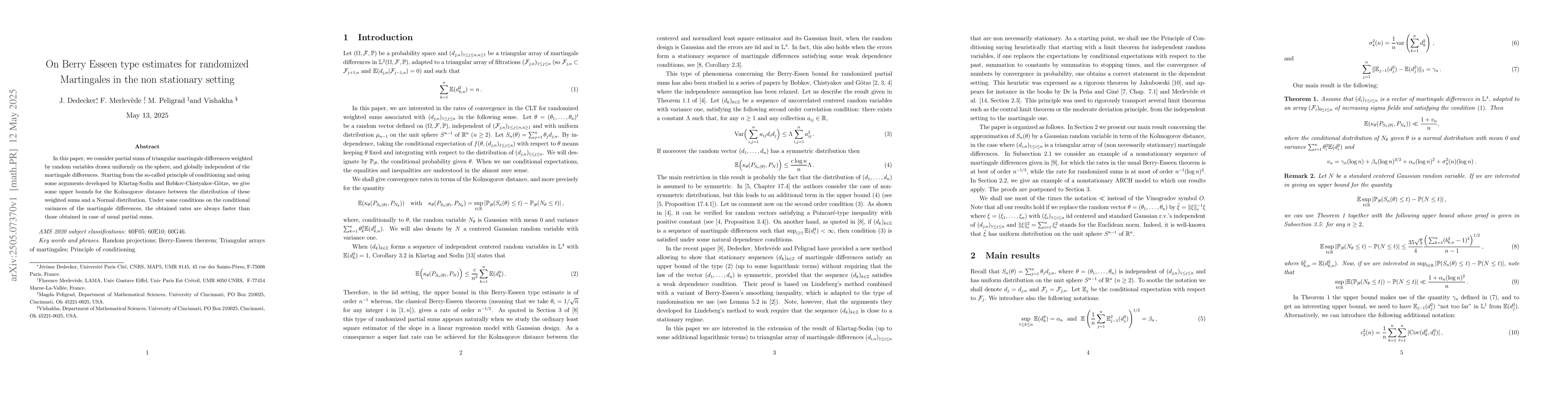 Thumbnail for On Berry Esseen type estimates for randomized Martingales in the non
  stationary setting