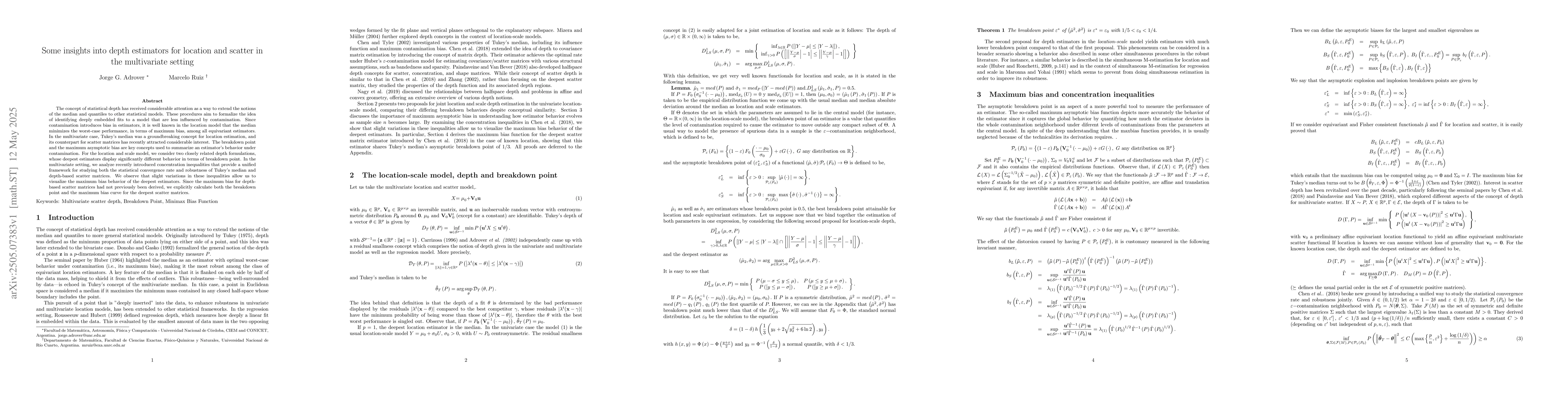 Thumbnail for Some insights into depth estimators for location and scatter in the
  multivariate setting