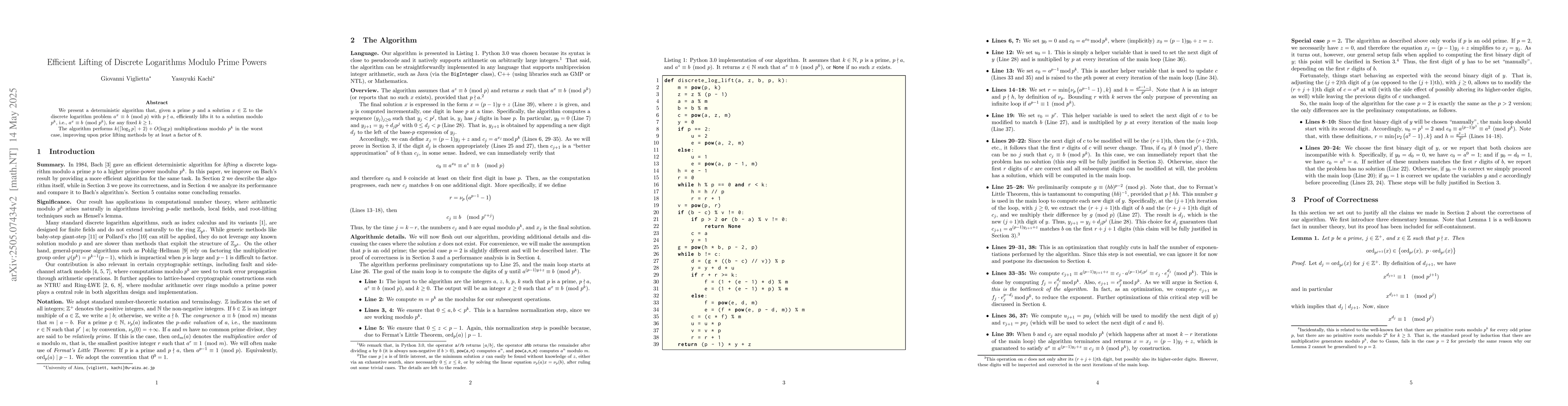 Thumbnail for Efficient Lifting of Discrete Logarithms Modulo Prime Powers