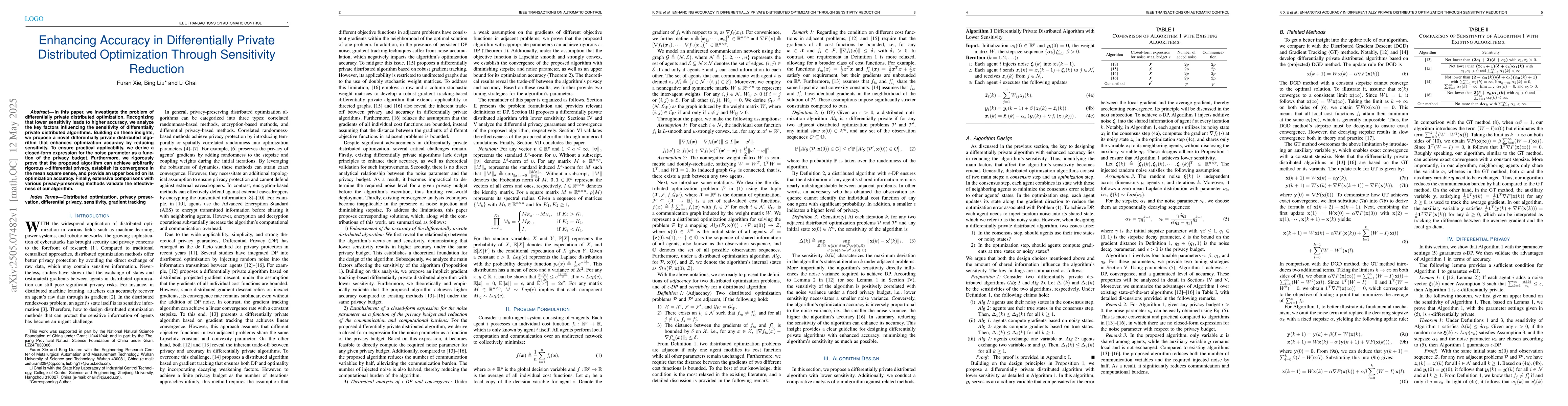 Thumbnail for Enhancing Accuracy in Differentially Private Distributed Optimization
  Through Sensitivity Reduction