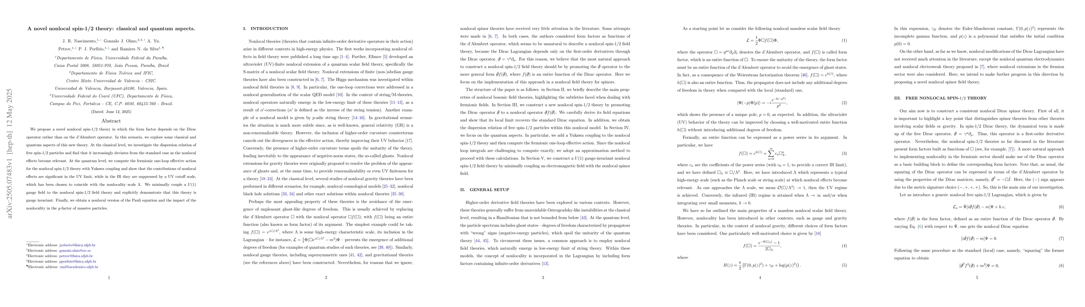 Thumbnail for A novel nonlocal spin-1/2 theory: classical and quantum aspects