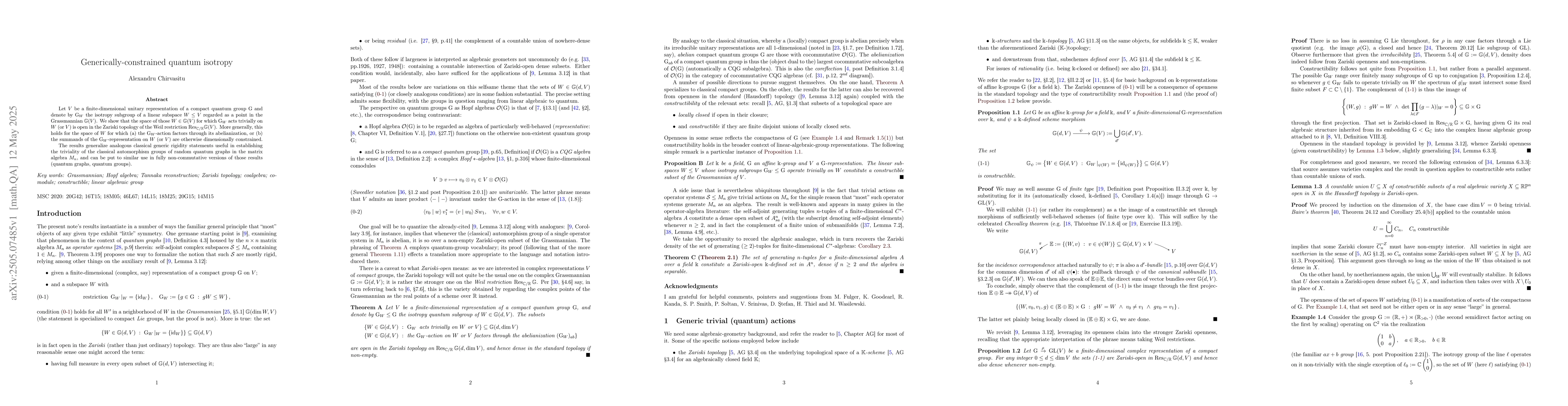 Thumbnail for Generically-constrained quantum isotropy