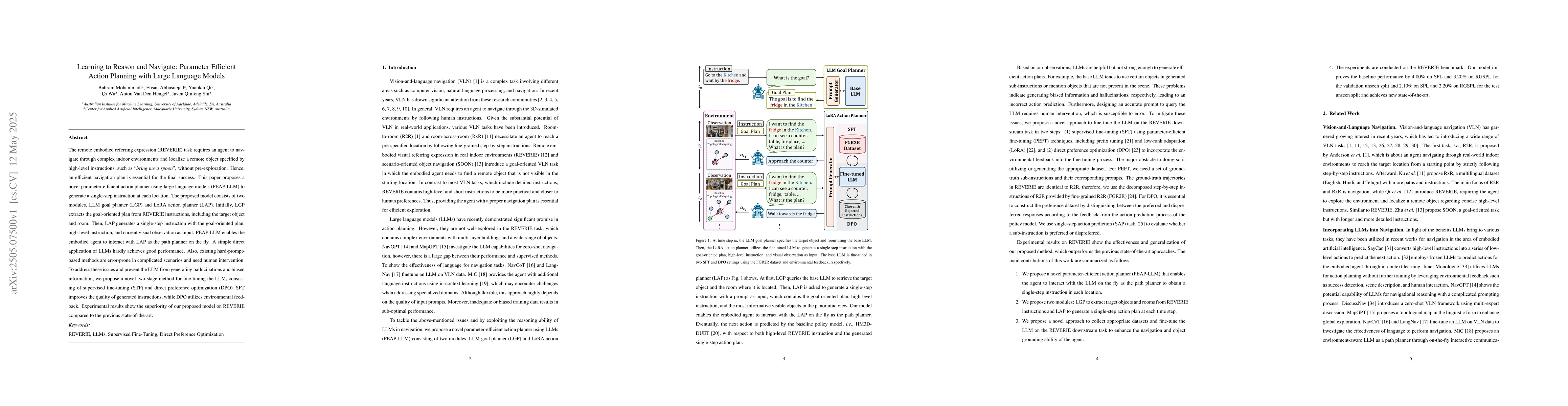 Thumbnail for Learning to Reason and Navigate: Parameter Efficient Action Planning
  with Large Language Models