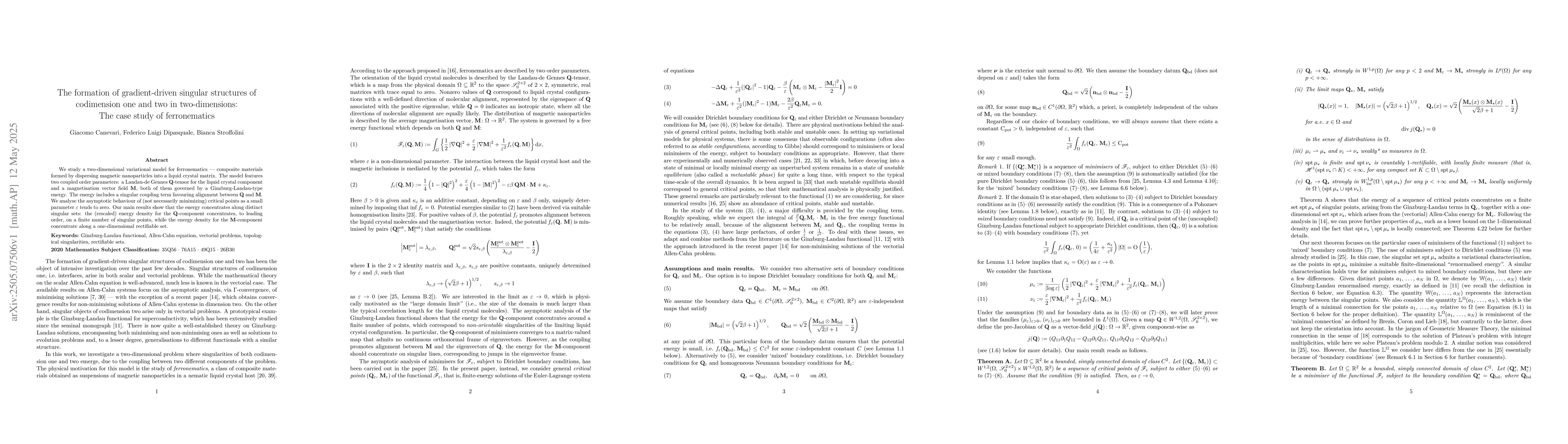 Thumbnail for The formation of gradient-driven singular structures of codimension one
  and two in two-dimensions: The case study of ferronematics