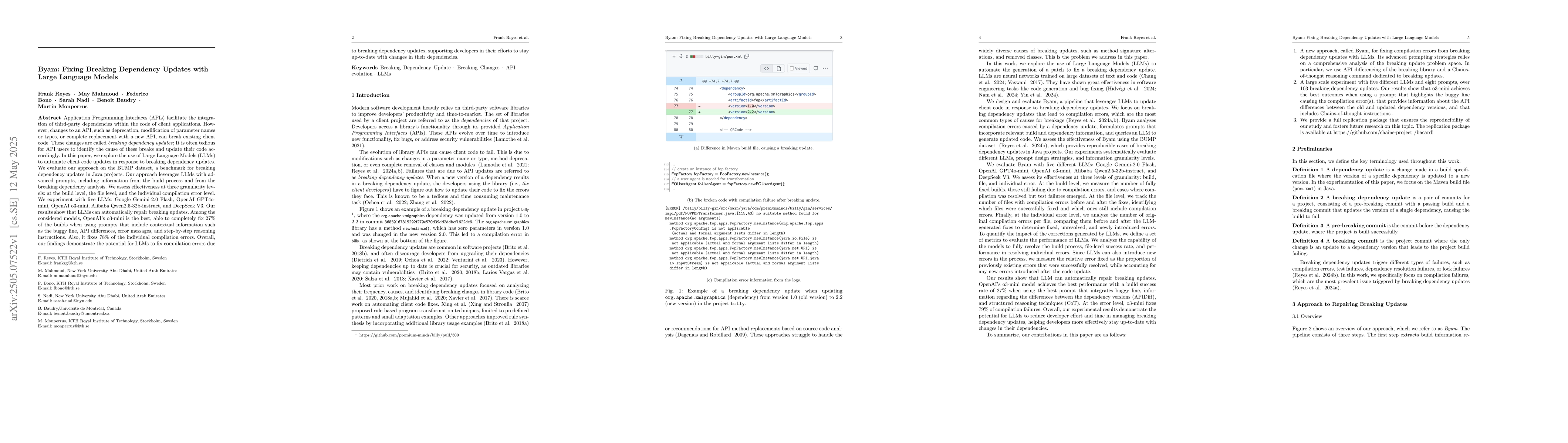 Thumbnail for Byam: Fixing Breaking Dependency Updates with Large Language Models