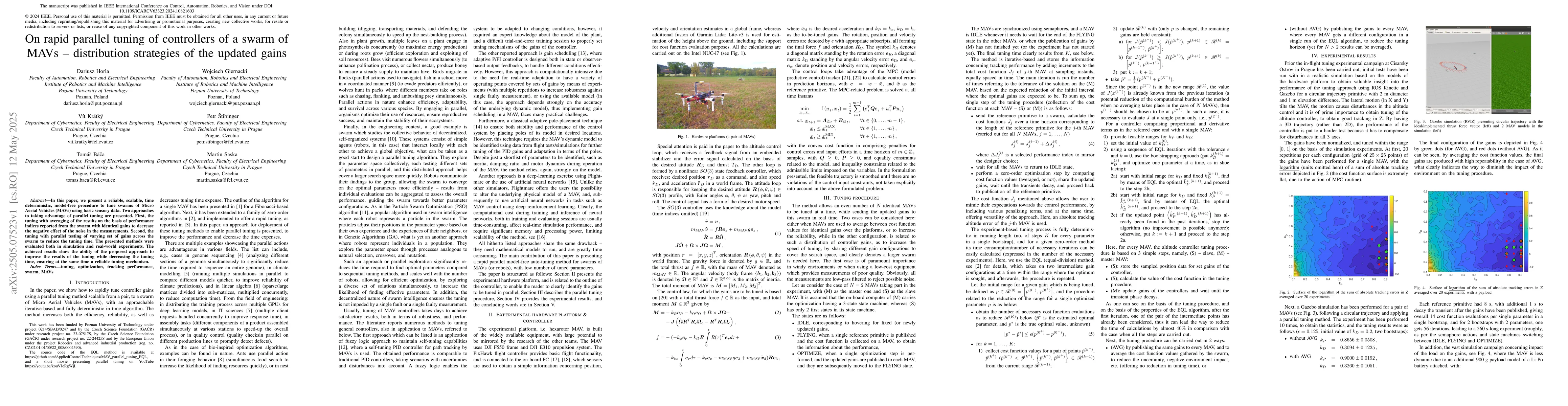 Thumbnail for On rapid parallel tuning of controllers of a swarm of MAVs --
  distribution strategies of the updated gains