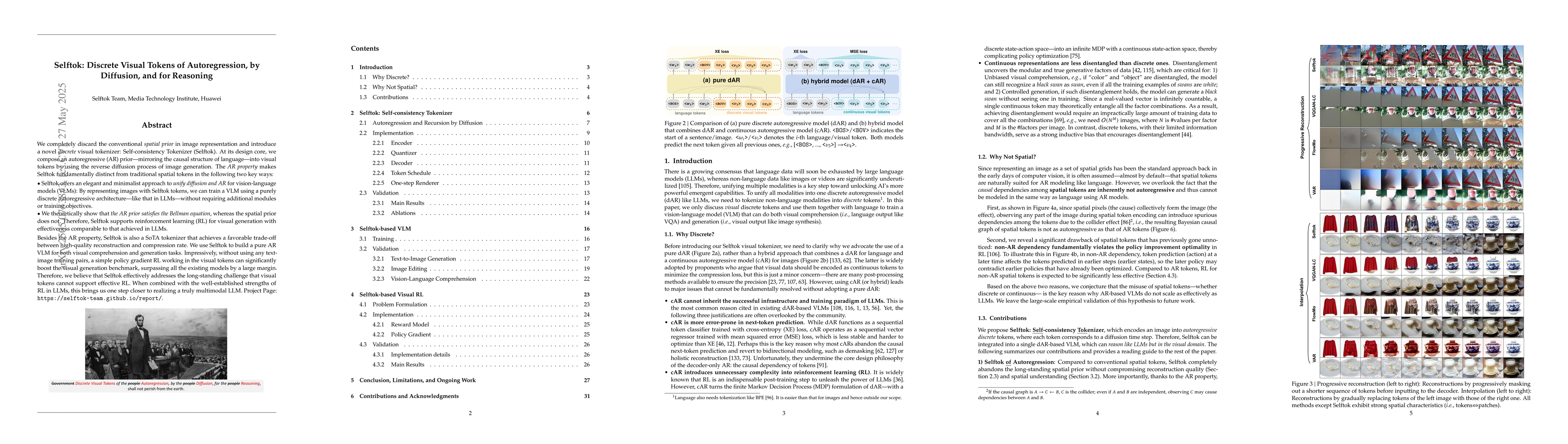 Thumbnail for Selftok: Discrete Visual Tokens of Autoregression, by Diffusion, and for
  Reasoning