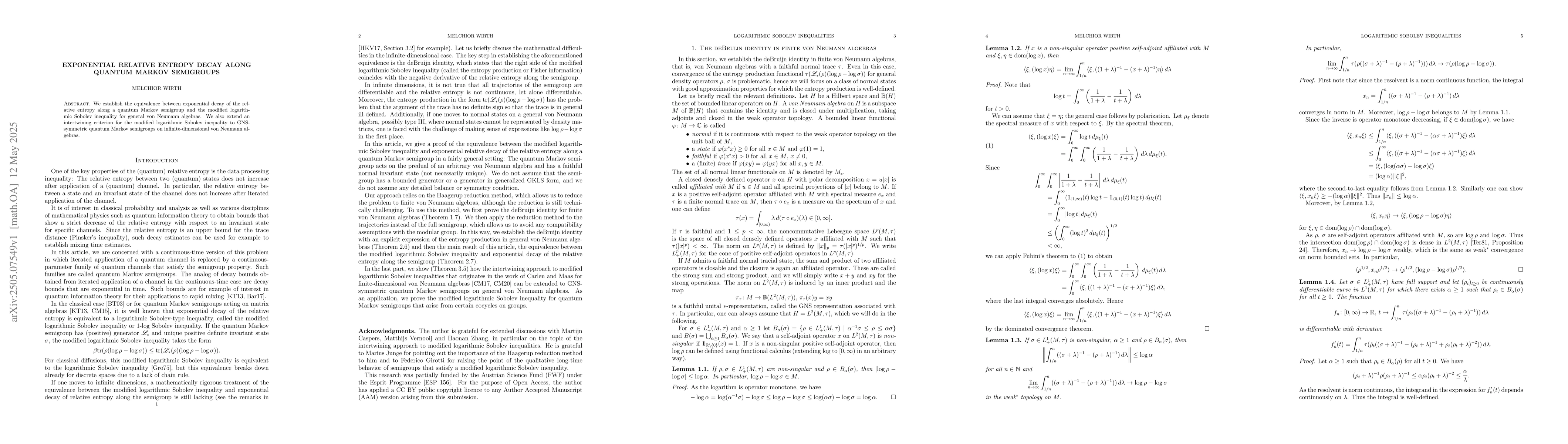 Thumbnail for Exponential Relative Entropy Decay Along Quantum Markov Semigroups