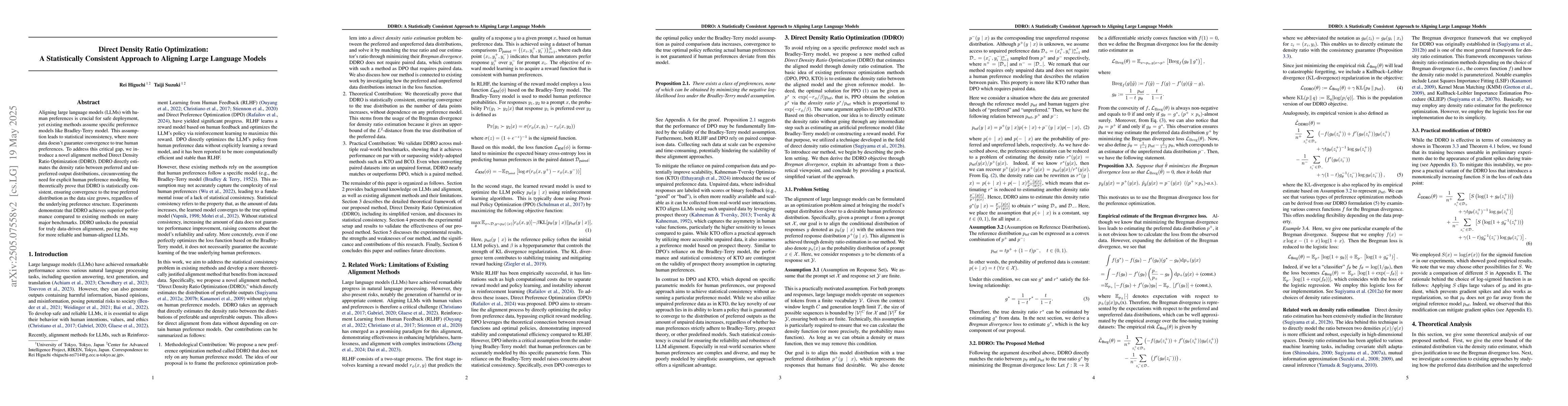 Thumbnail for Direct Density Ratio Optimization: A Statistically Consistent Approach
  to Aligning Large Language Models