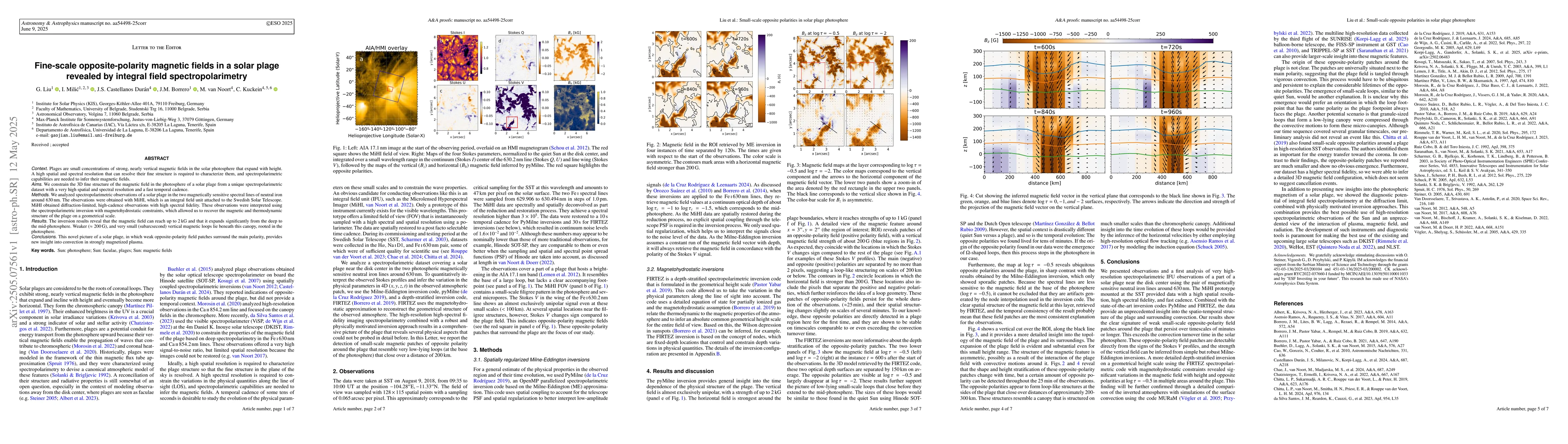 Thumbnail for Fine-scale opposite-polarity magnetic fields in a solar plage revealed
  by integral field spectropolarimetry