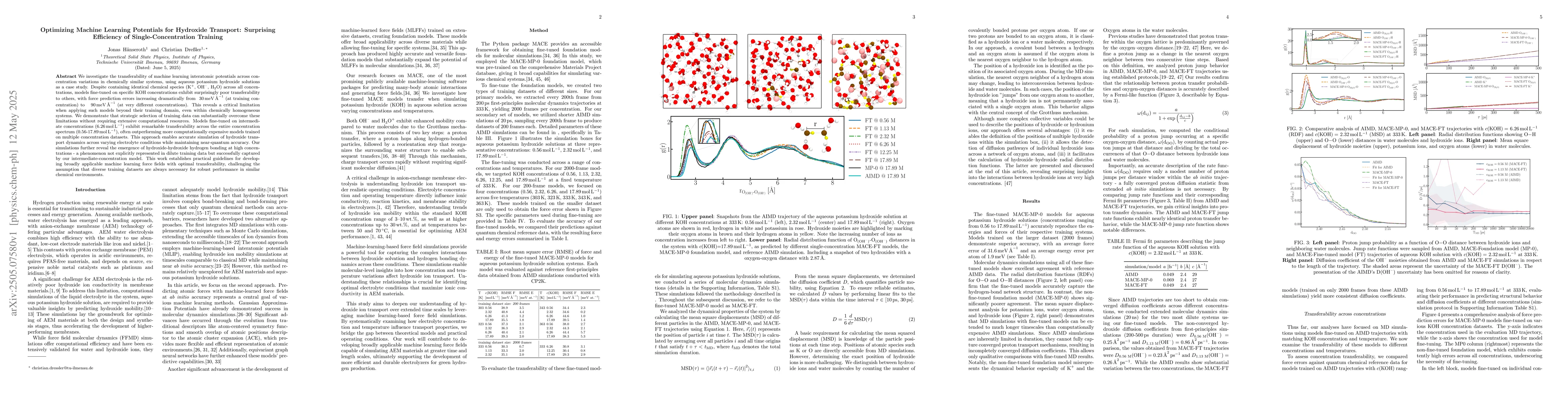 Thumbnail for Optimizing Machine Learning Potentials for Hydroxide Transport:
  Surprising Efficiency of Single-Concentration Training