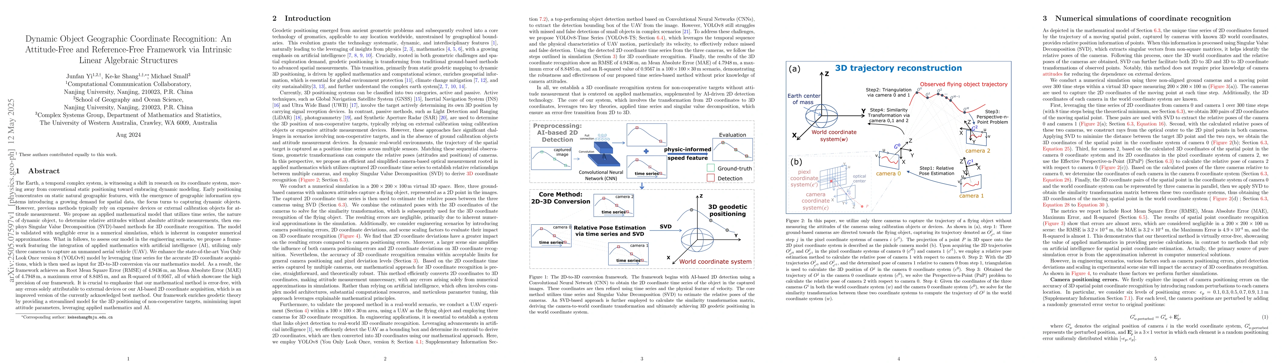 Thumbnail for Dynamic Object Geographic Coordinate Recognition: An Attitude-Free and
  Reference-Free Framework via Intrinsic Linear Algebraic Structures