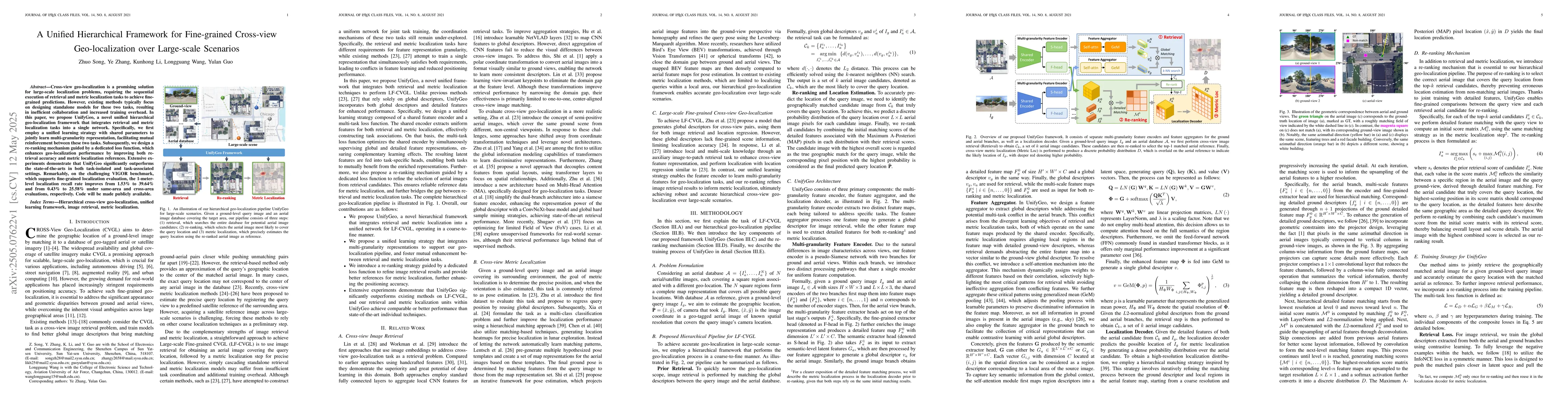 Thumbnail for A Unified Hierarchical Framework for Fine-grained Cross-view
  Geo-localization over Large-scale Scenarios
