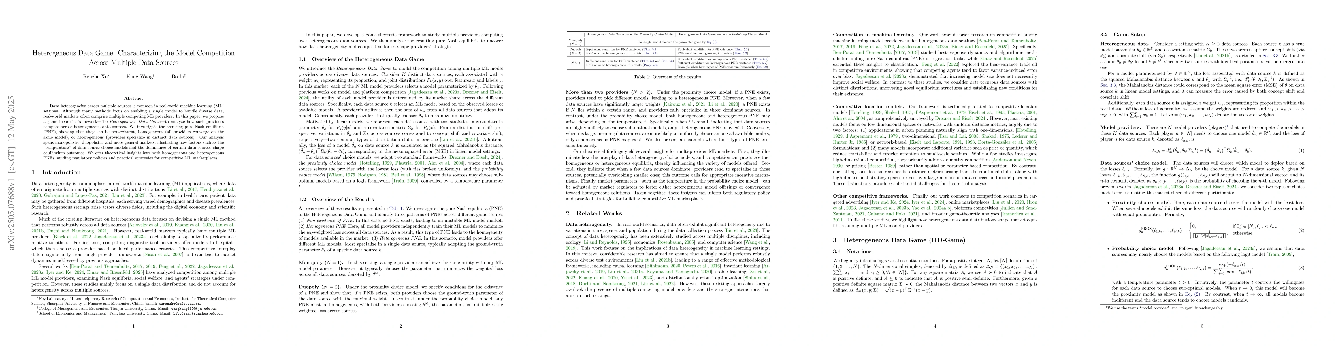 Thumbnail for Heterogeneous Data Game: Characterizing the Model Competition Across
  Multiple Data Sources
