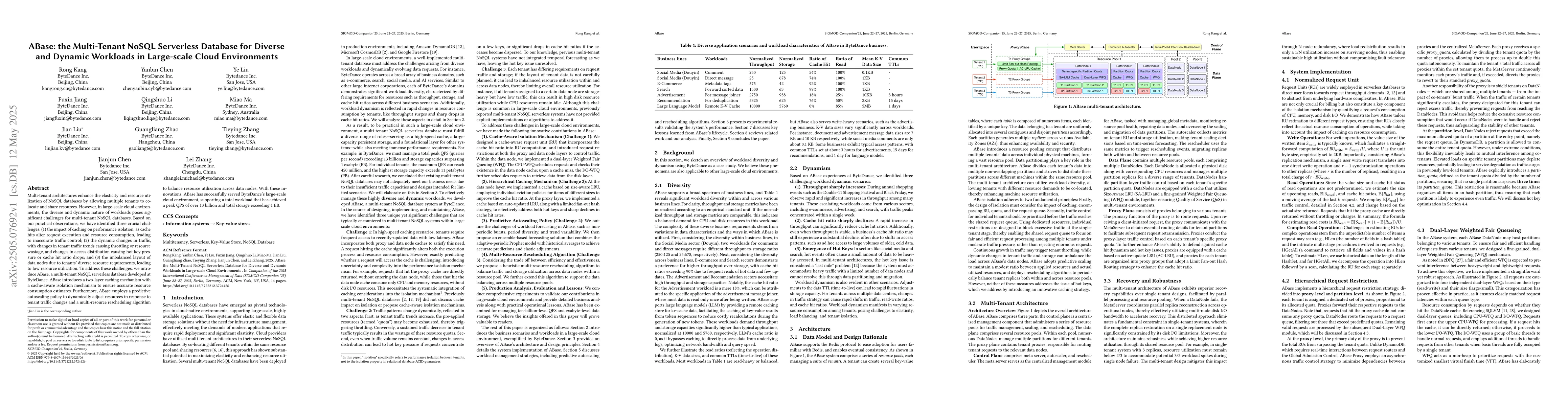 Thumbnail for ABase: the Multi-Tenant NoSQL Serverless Database for Diverse and
  Dynamic Workloads in Large-scale Cloud Environments