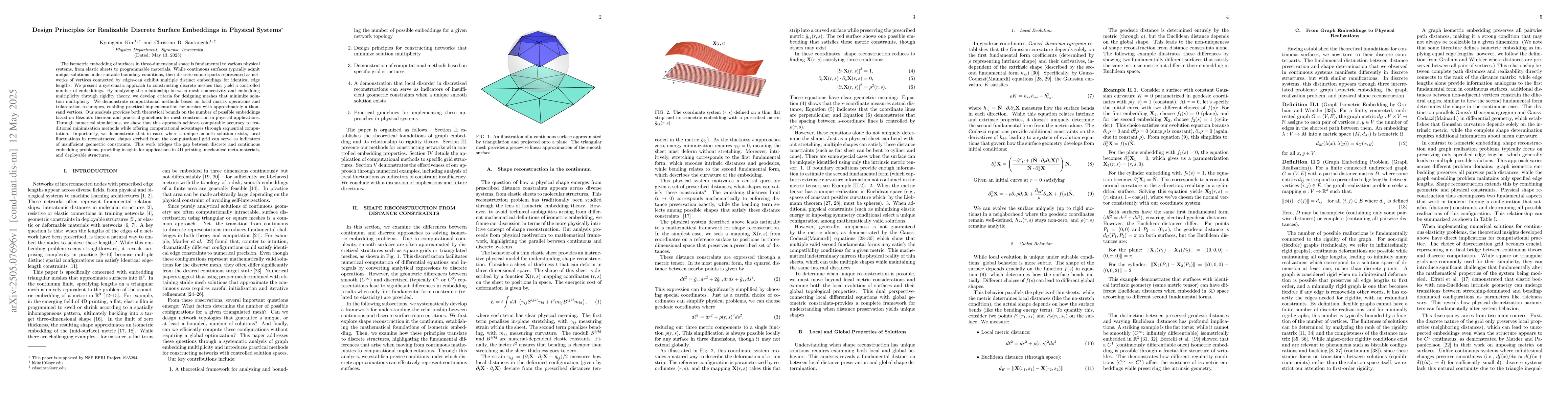Thumbnail for Design Principles for Realizable Discrete Surface Embeddings in Physical
  Systems