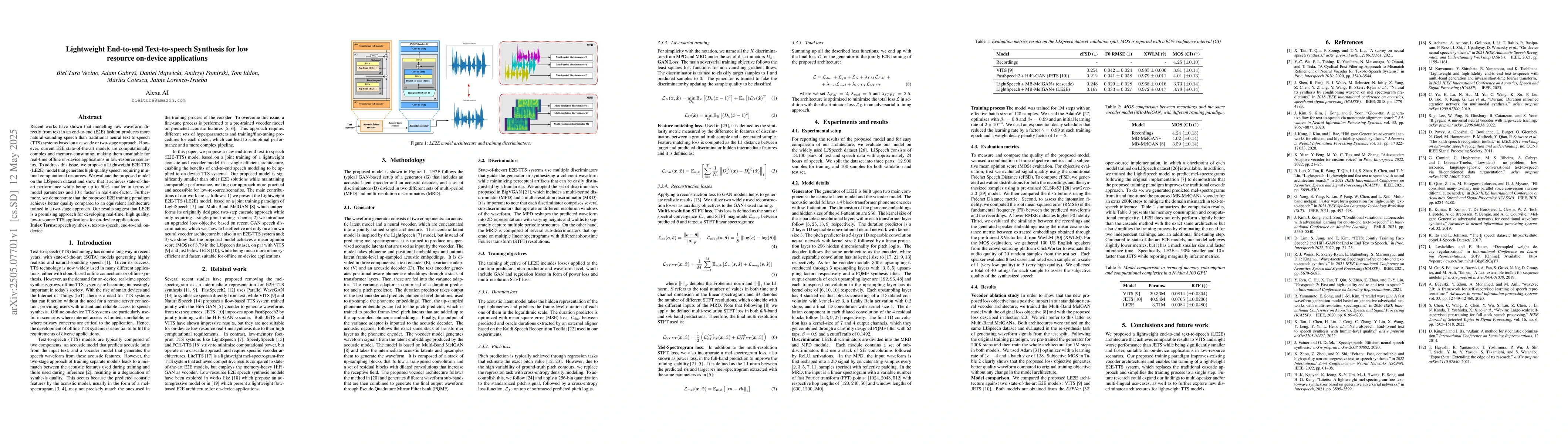 Thumbnail for Lightweight End-to-end Text-to-speech Synthesis for low resource
  on-device applications