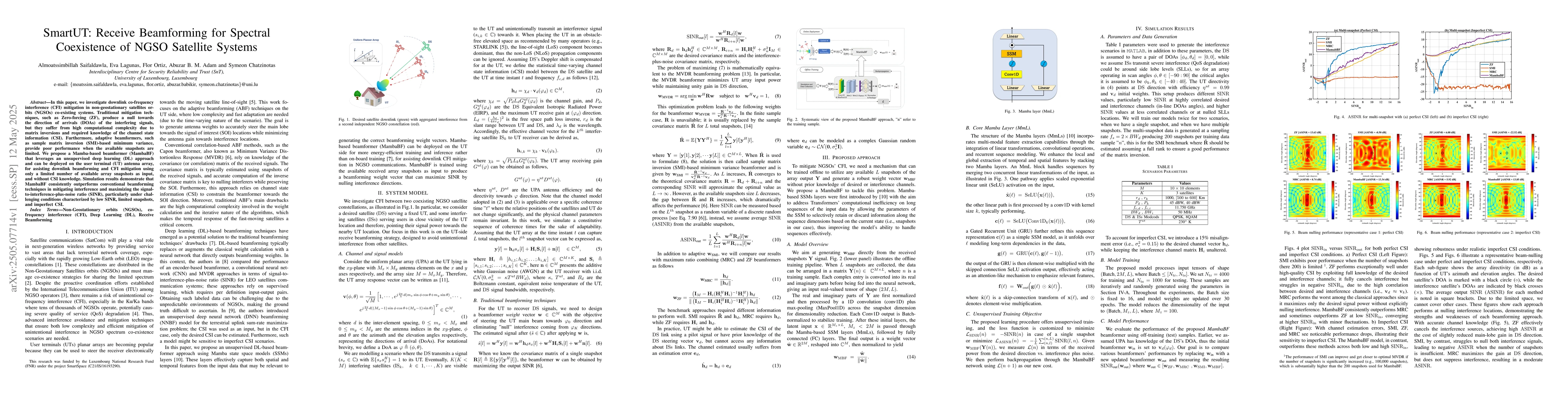 Thumbnail for SmartUT: Receive Beamforming for Spectral Coexistence of NGSO Satellite
  Systems