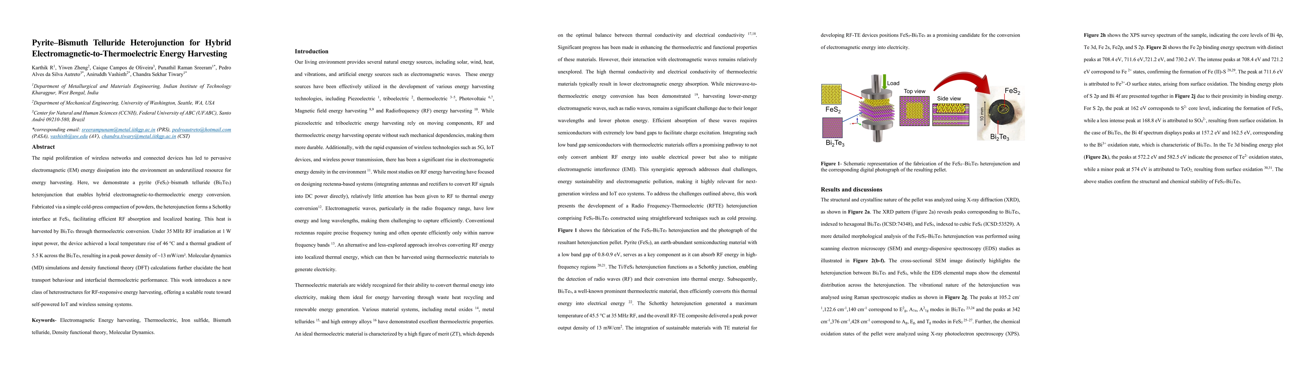 Thumbnail for Pyrite Bismuth Telluride Heterojunction for Hybrid Electromagnetic to
  Thermoelectric Energy Harvesting