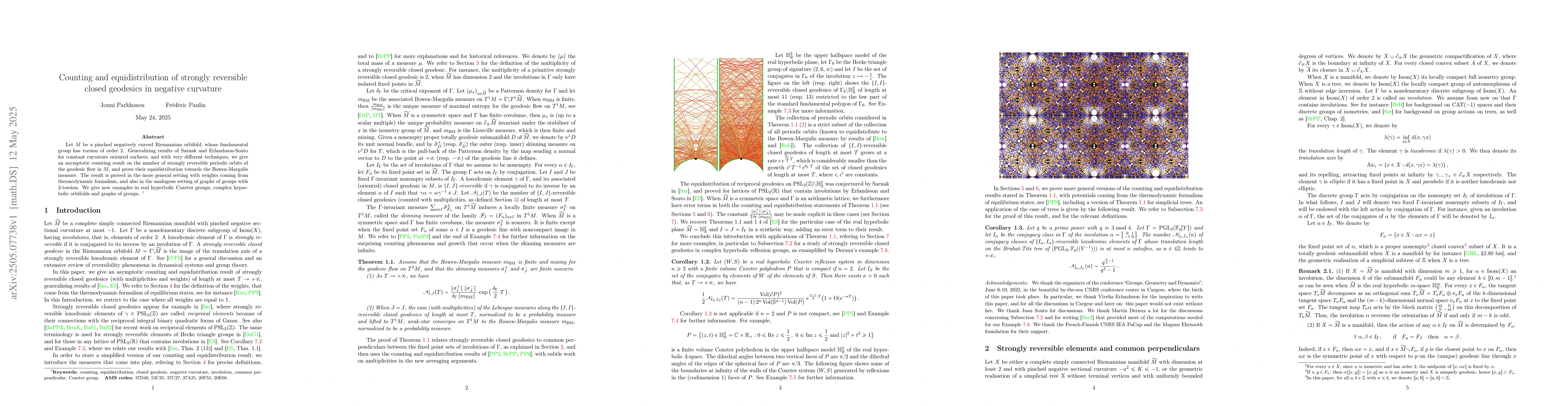 Thumbnail for Counting and equidistribution of strongly reversible closed geodesics in
  negative curvature