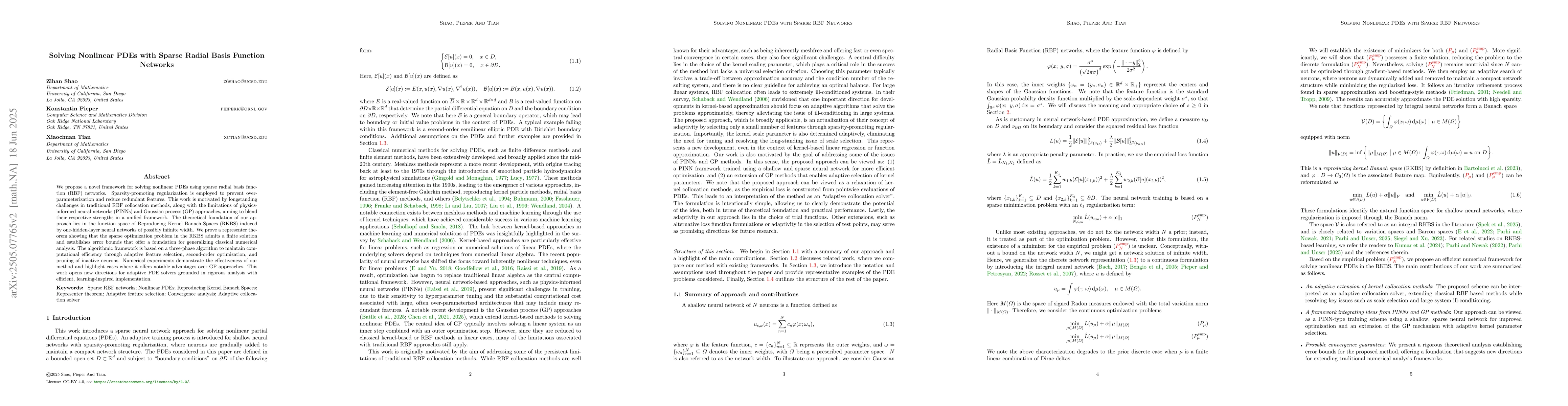Thumbnail for Solving Nonlinear PDEs with Sparse Radial Basis Function Networks