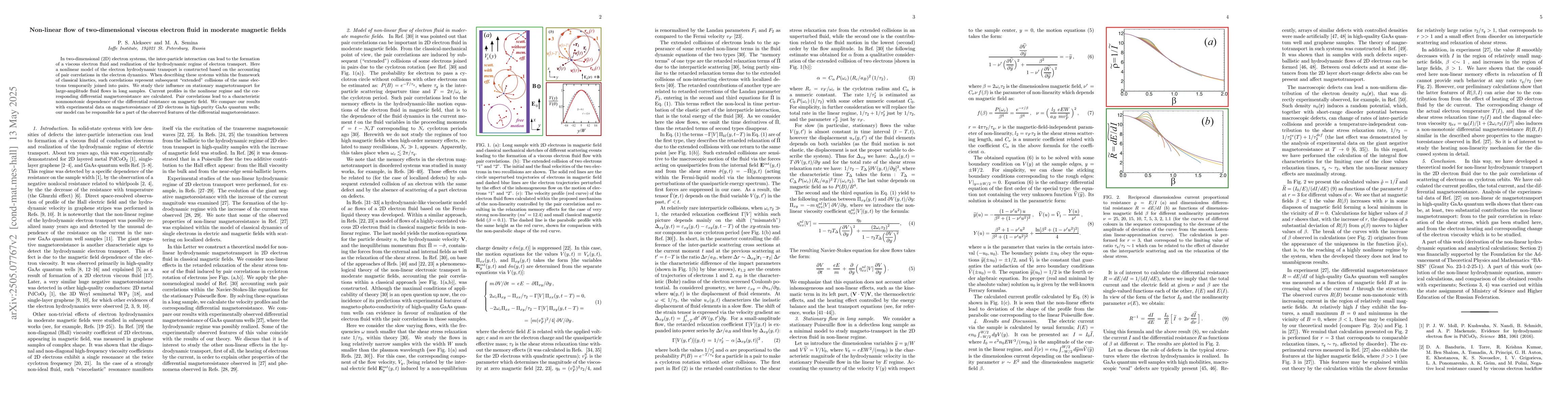 Thumbnail for Non-linear flow of two-dimensional viscous electron fluid in moderate
  magnetic fields