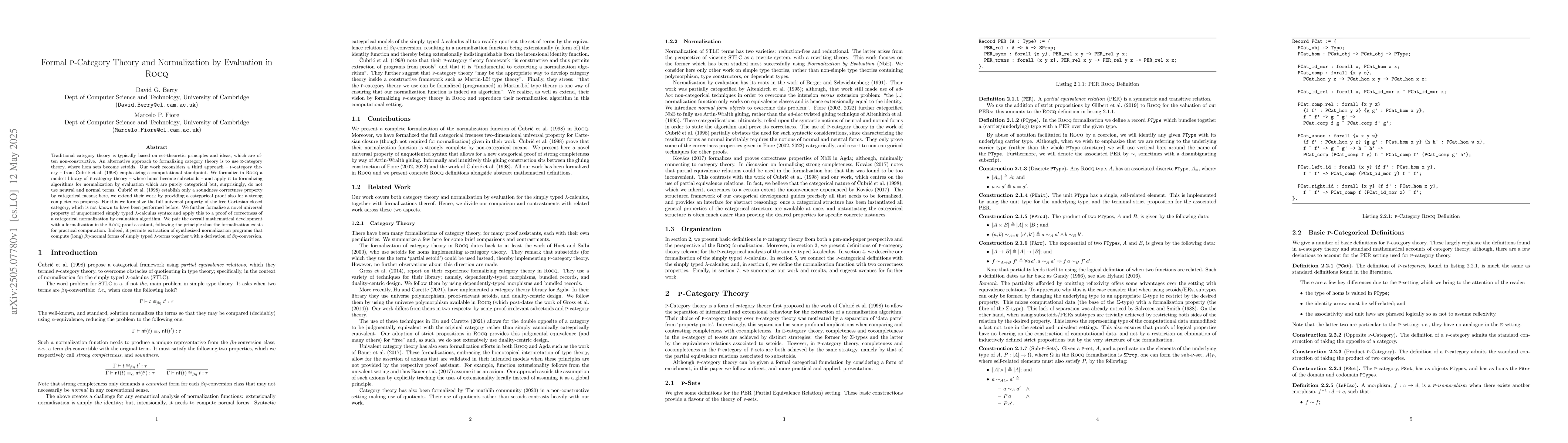 Thumbnail for Formal P-Category Theory and Normalization by Evaluation in Rocq