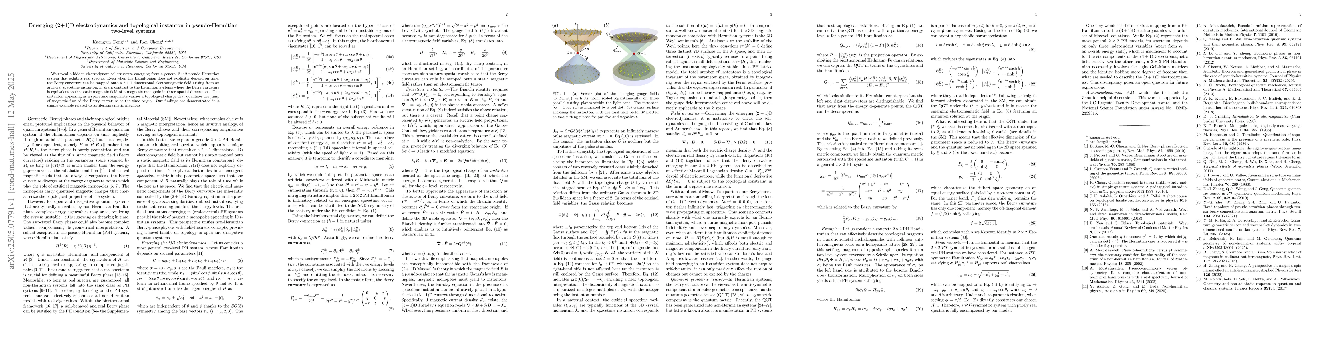 Thumbnail for Emerging (2+1)D electrodynamics and topological instanton in
  pseudo-Hermitian two-level systems