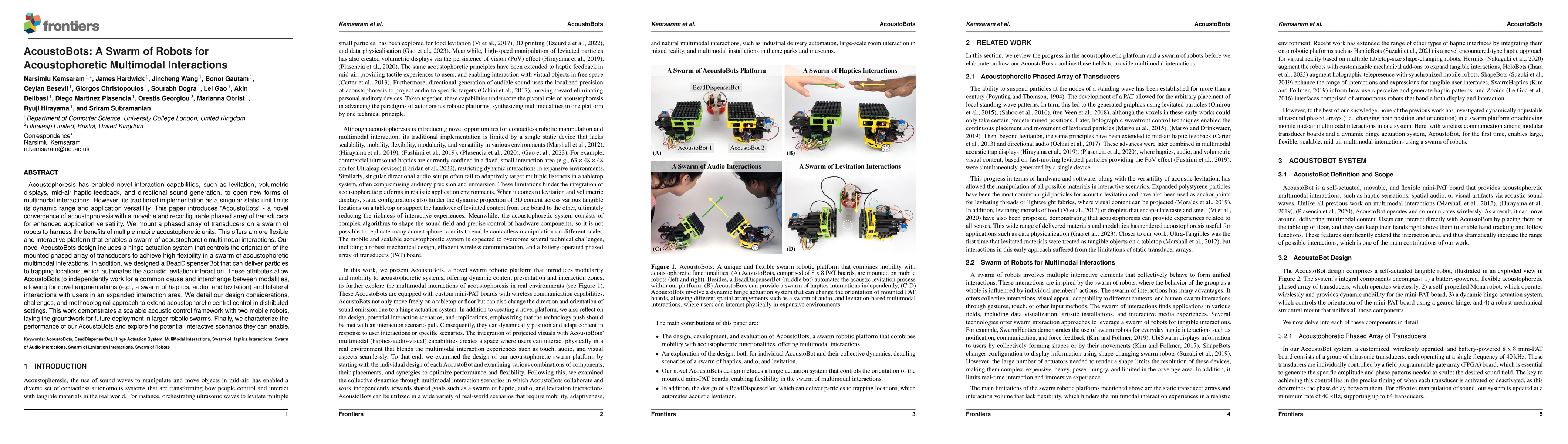 Thumbnail for AcoustoBots: A swarm of robots for acoustophoretic multimodal
  interactions