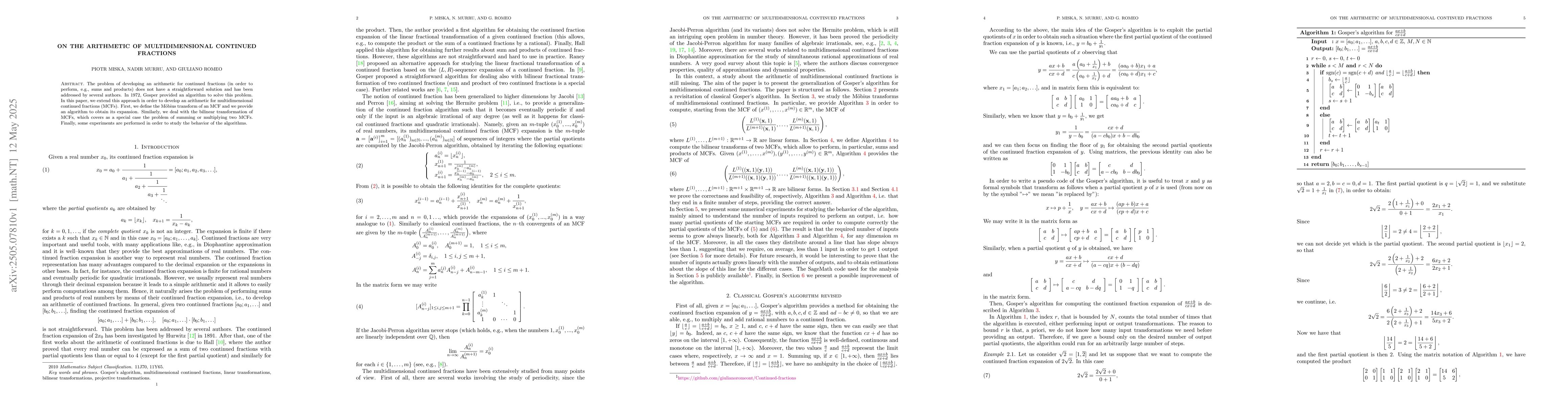 Thumbnail for On the arithmetic of multidimensional continued fractions