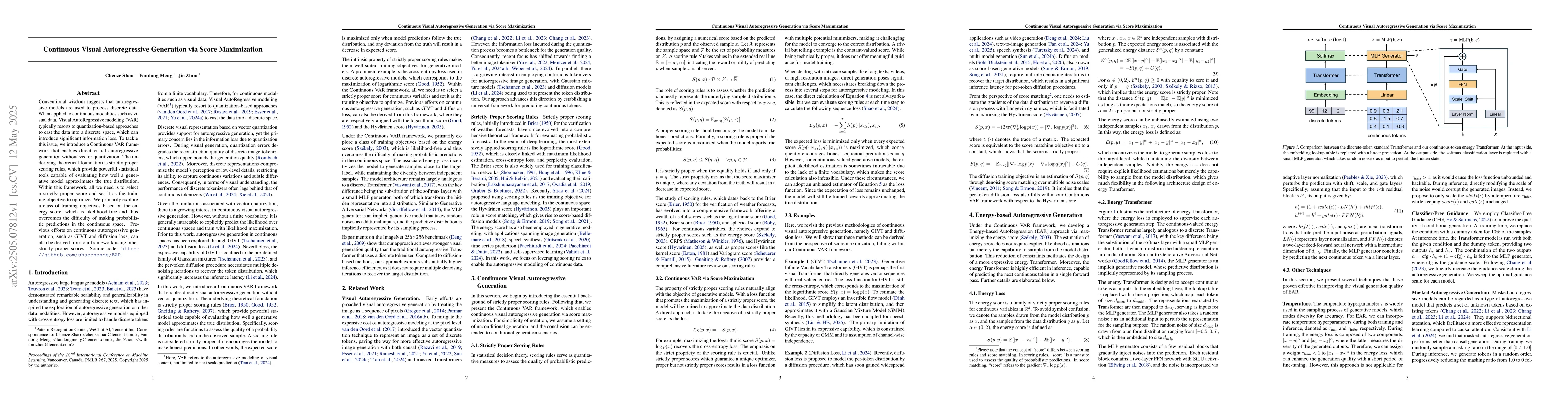 Thumbnail for Continuous Visual Autoregressive Generation via Score Maximization
