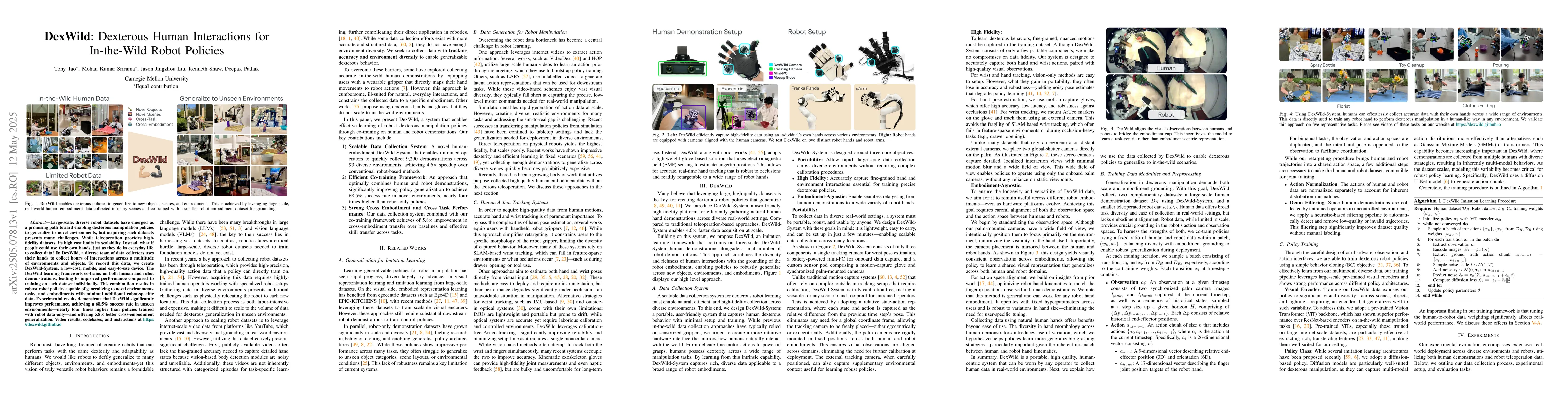 Thumbnail for DexWild: Dexterous Human Interactions for In-the-Wild Robot Policies