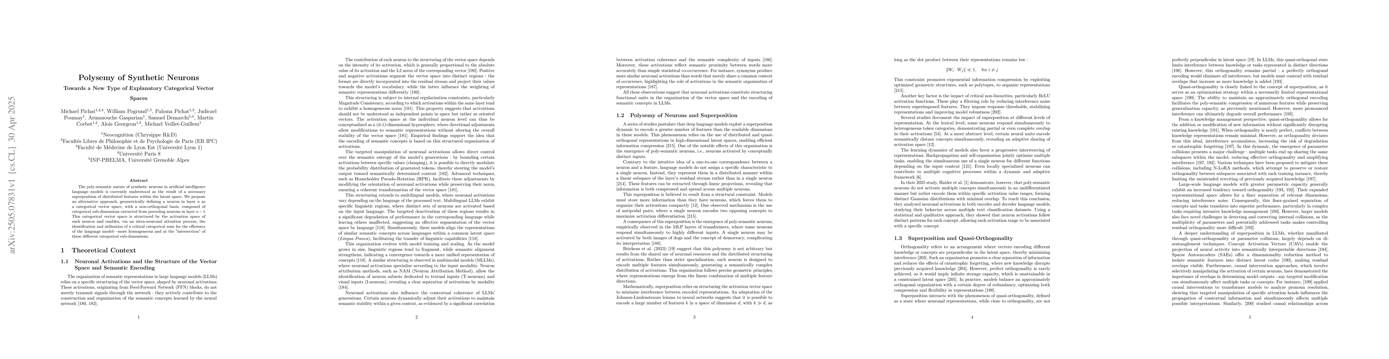Thumbnail for Polysemy of Synthetic Neurons Towards a New Type of Explanatory
  Categorical Vector Spaces