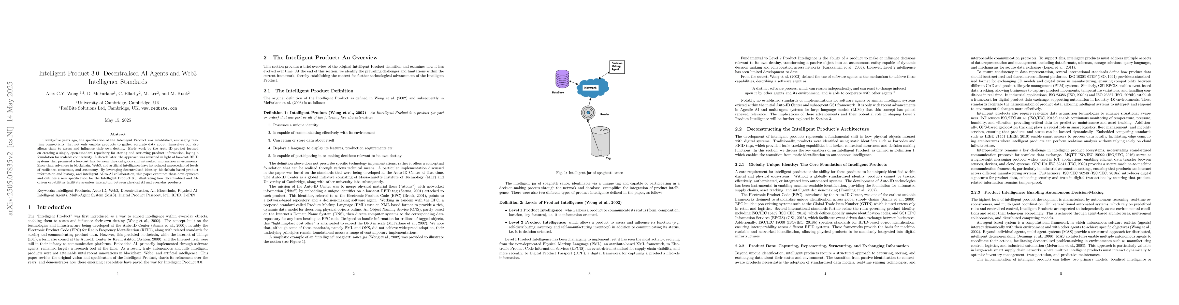 Thumbnail for Intelligent Product 3.0: Decentralised AI Agents and Web3 Intelligence
  Standards